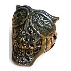 Lucky Brand Ring Antique Gold Tone Owl with Sparkly Rhinestone Detail Size 7